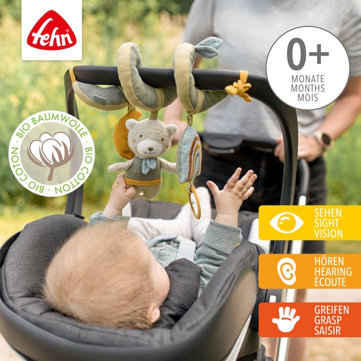 Fehn – Großhandel Hängerassel – Baby – Activity-Spirale Bär Fehnnatur - Stoff-Spirale mit Anhängern