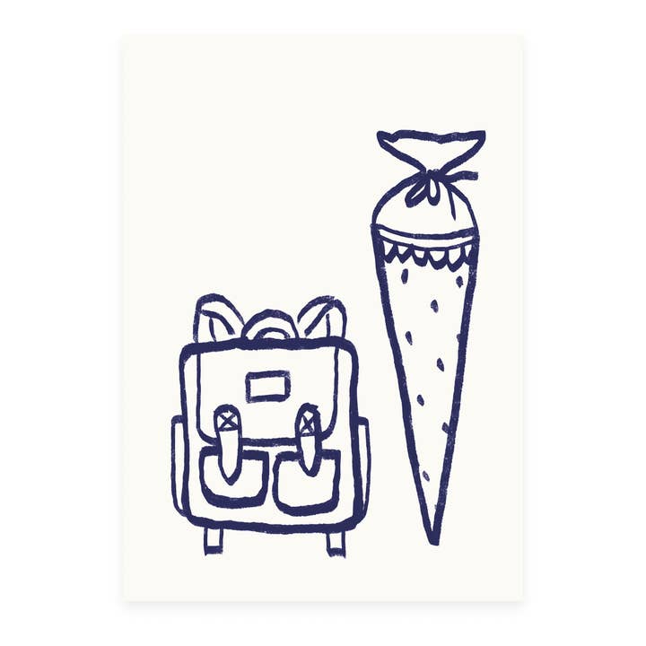 L'Atelier Samedi - Wholesale Postcard - Postcard School Backpack & School Cone, Risograph | School Enrollment