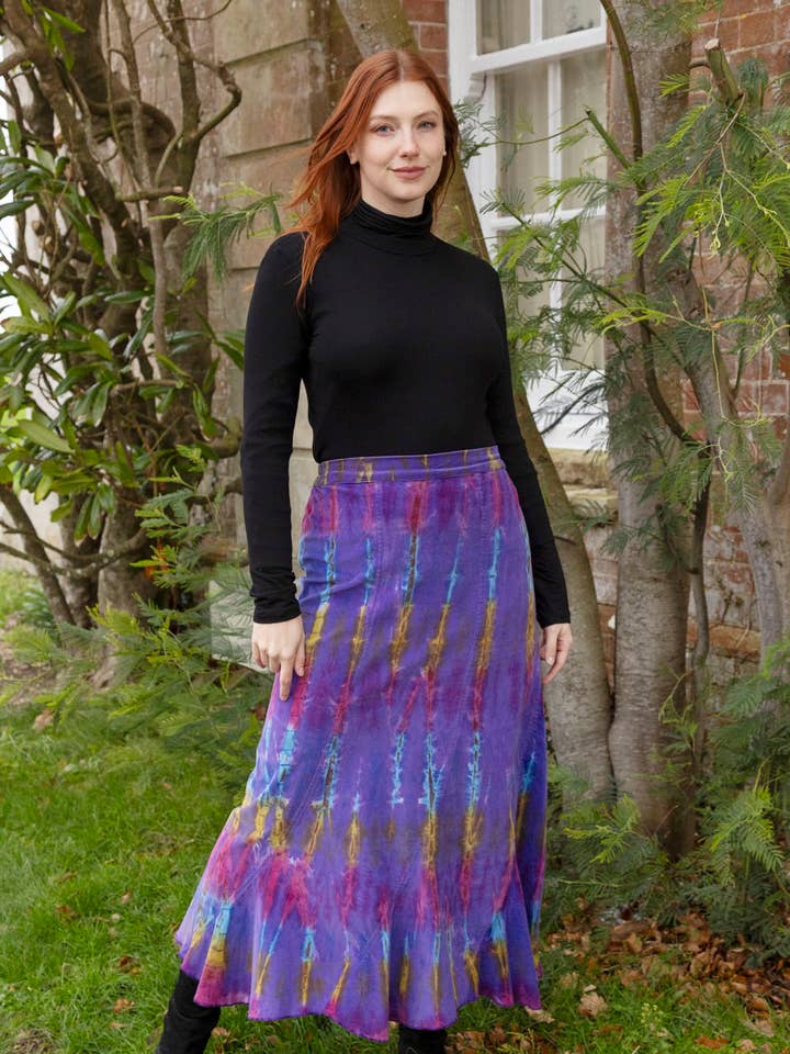 Florence cord tie dye skirt for wholesale by Wicked Dragon Clothing