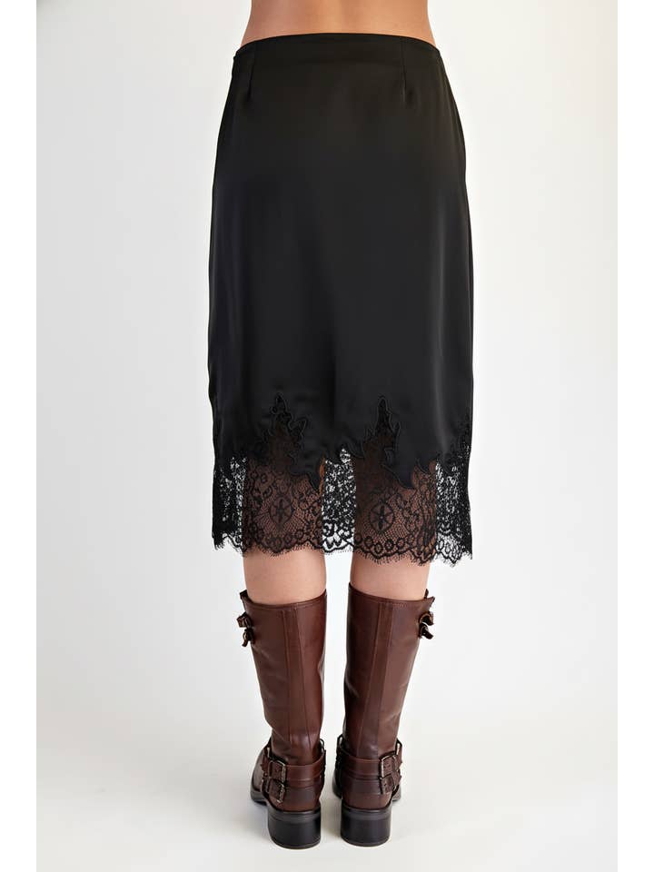 Edit by Nine - Wholesale Skirt - Women's - Scalloped Lace Hem Flowy Woven Midi Skirt2