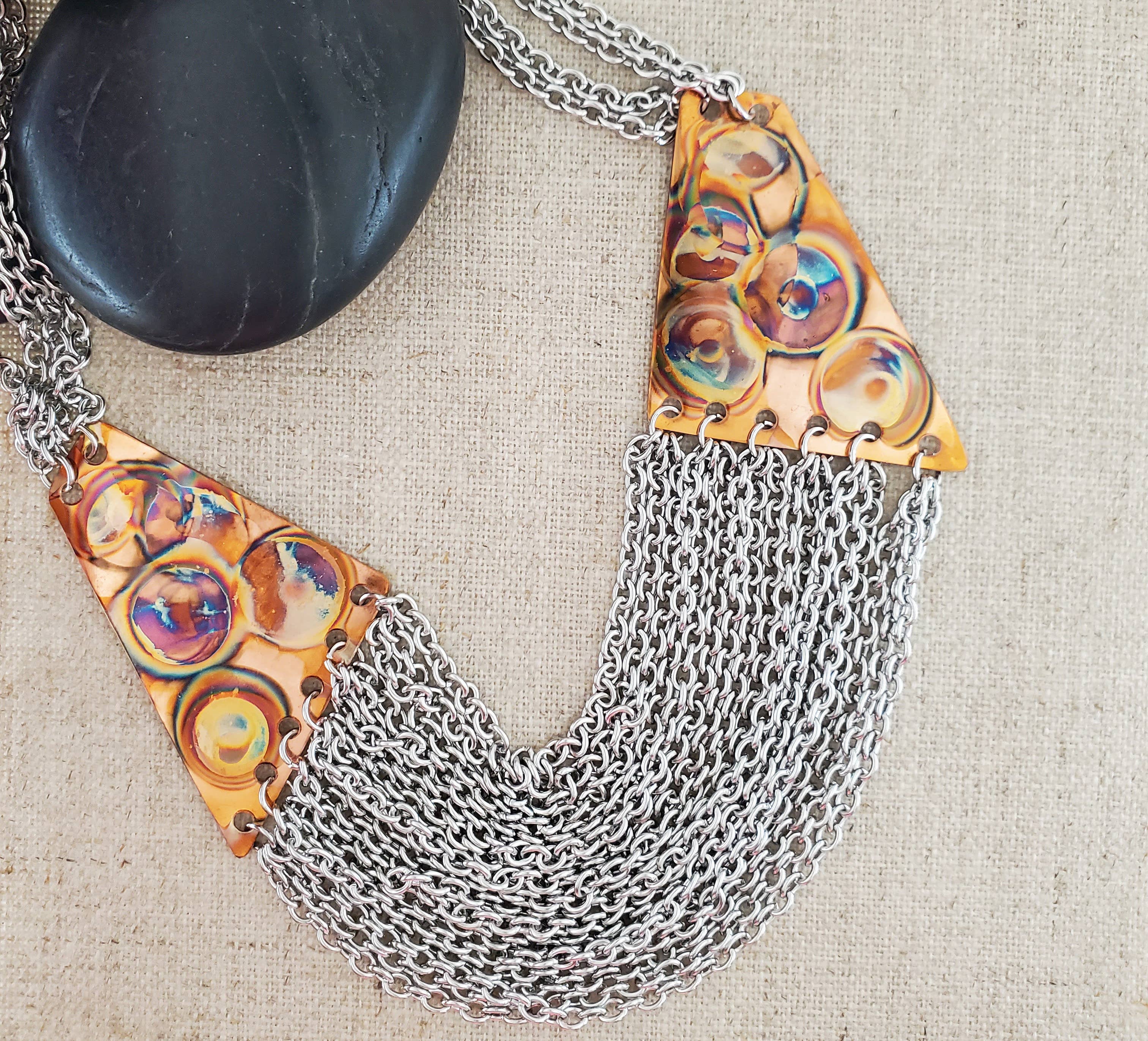 Covaly Artisan Jewelry - Wholesale Bib Necklace - Flame Paint Copper Bib Necklace0