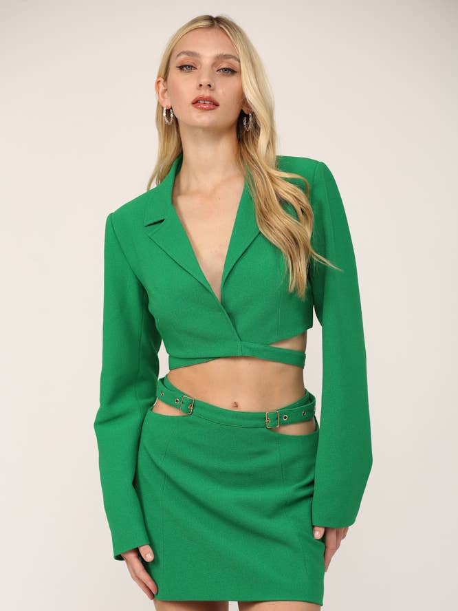 CRISS CROSS BELTED CROP BLAZER LJ7006-BLAZER for wholesale by FATE