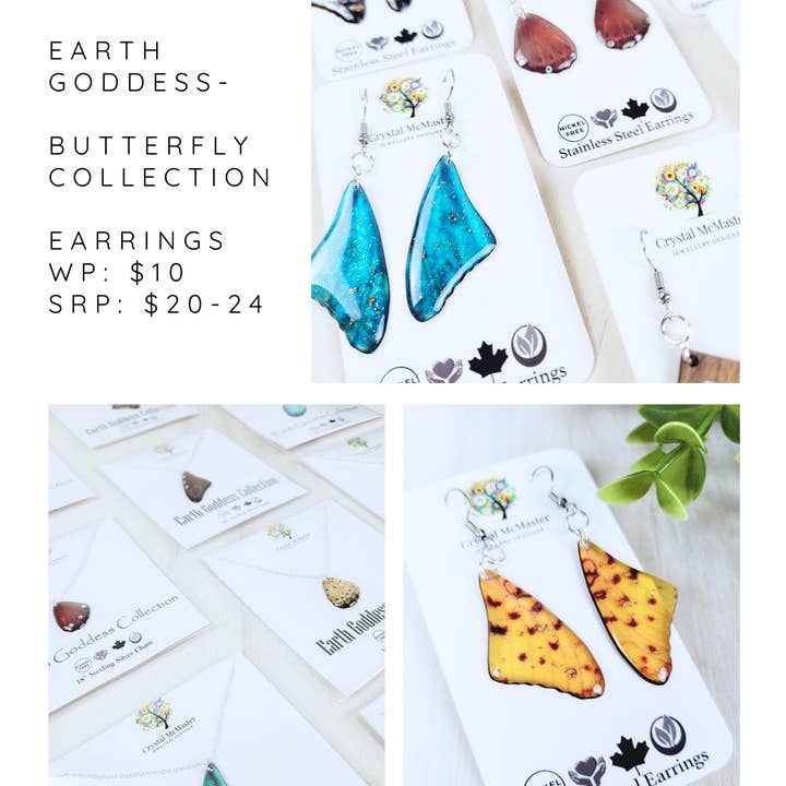 Crystal McMaster Jewellery Designer - Vendita all'ingrosso Parure di gioielli - NUOVI Orecchini a Farfalla 6x - Collezione Dea della Terra1