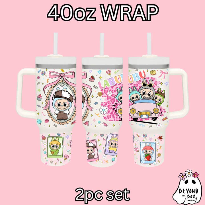 labubu 40oz UVDTF 2pc wrap for wholesale by BEYOND THE BOX TRANSFERS