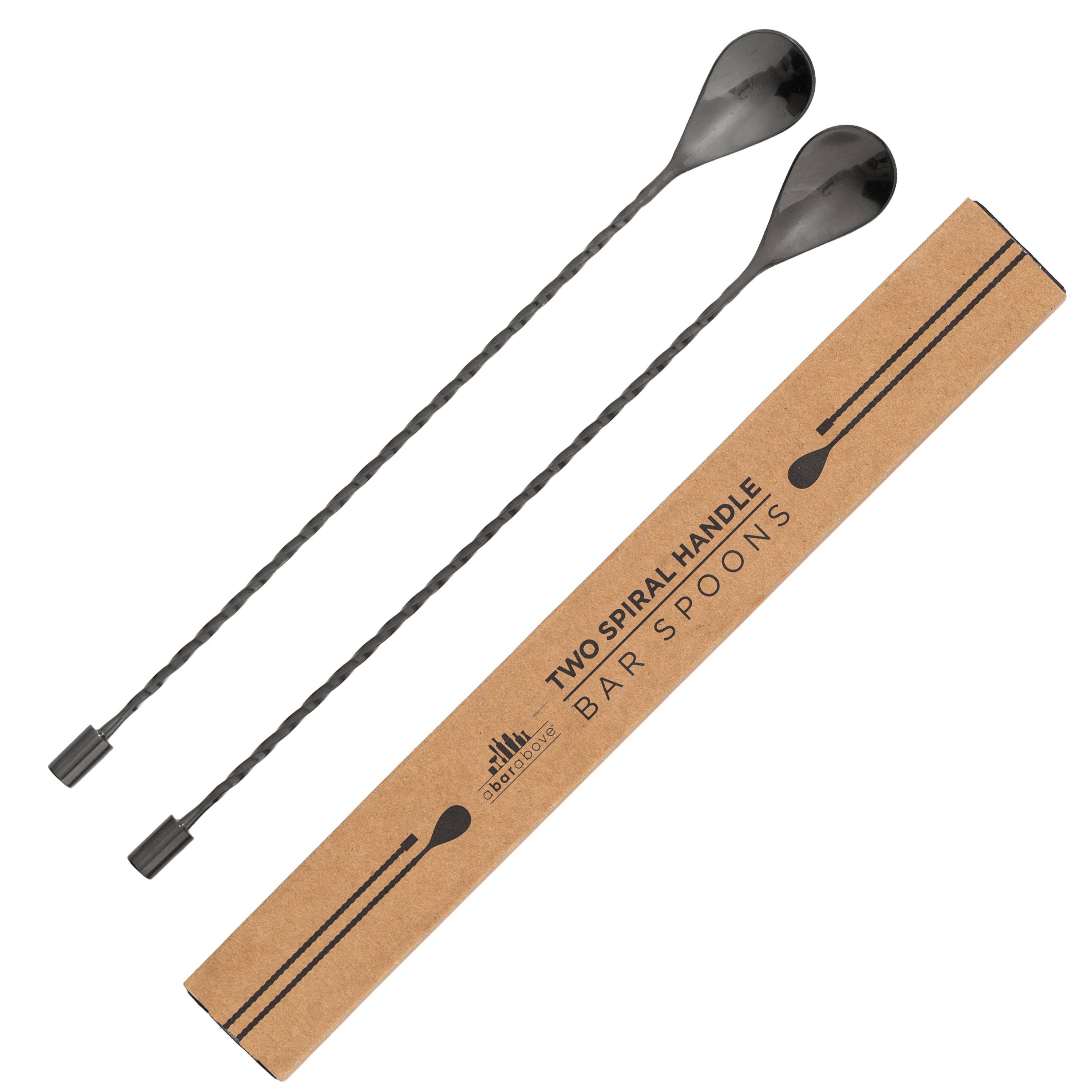 A Bar Above - Wholesale Bar Tool - Bar Spoons (Spiral Handle, Set of 2) Black, Standard Length0