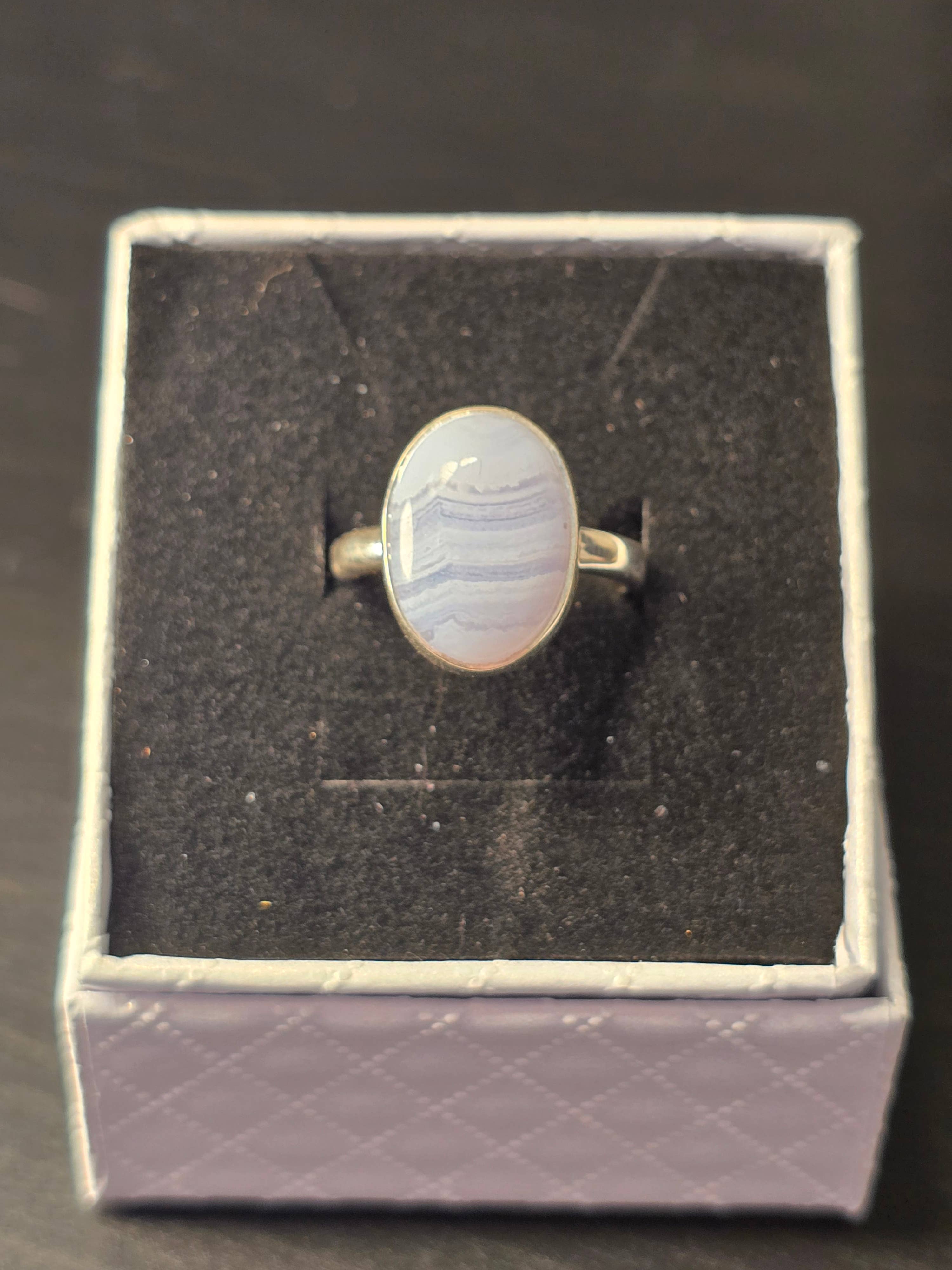 Crystal Cove Minerals – wholesale Cocktail/statement ring – Blue Lace Agate Sterling Silver Ring - 4.5g - UK N3