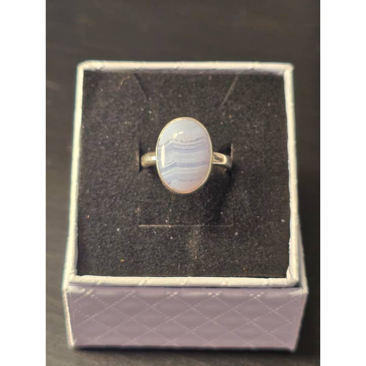 Crystal Cove Minerals – wholesale Cocktail/statement ring – Blue Lace Agate Sterling Silver Ring - 4.5g - UK N3