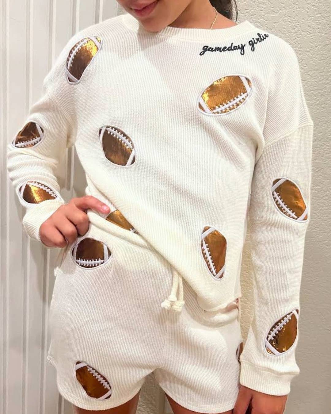 Paper Flower - Wholesale Shorts - Kids - Game Day all over applique football waffle short