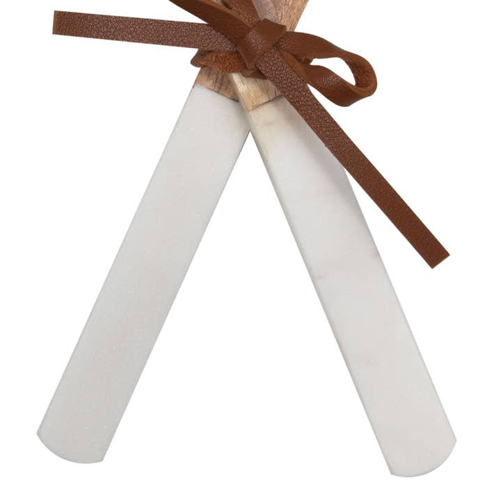 Foreside Home & Garden - Wholesale Serving Utensil - White Set 2 Marble and Wood Serving Utensils2