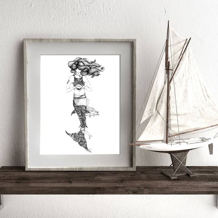 Doodle Discovery Mermaid - Fine Art Print for wholesale by FJ Creations