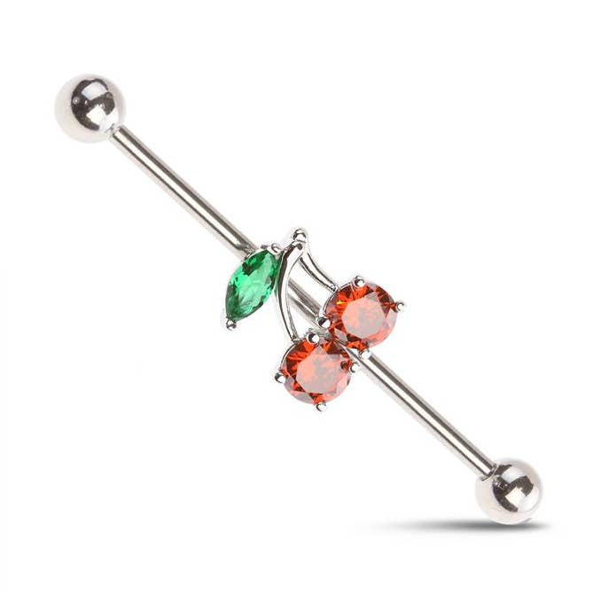 CRAVE – wholesale Single earring – CHERRY 316L INDUSTRIAL BARBELL (FRUIT)0