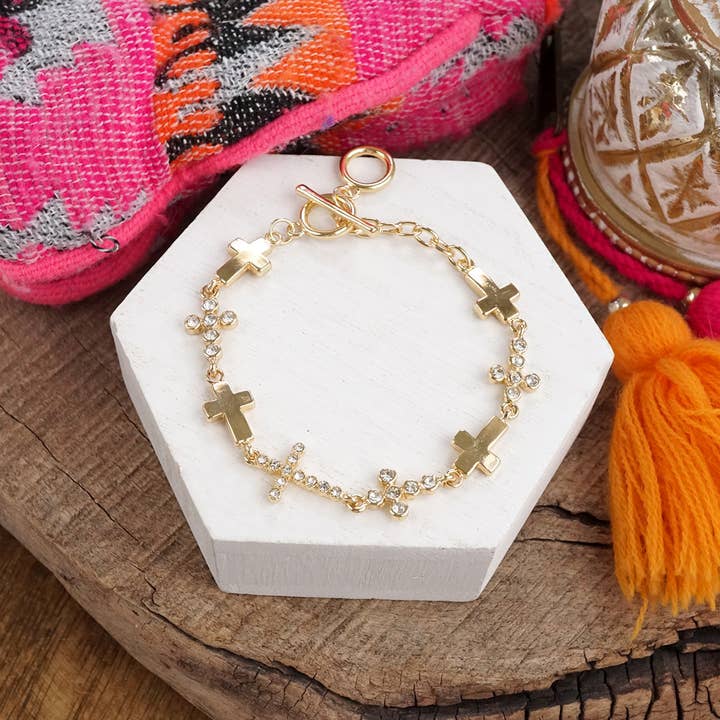 PennyLine inc - Wholesale Charm/Dangle Bracelet - Gracefully Linked – Sideways Cross Charm Bracelet in Gold or Silver7