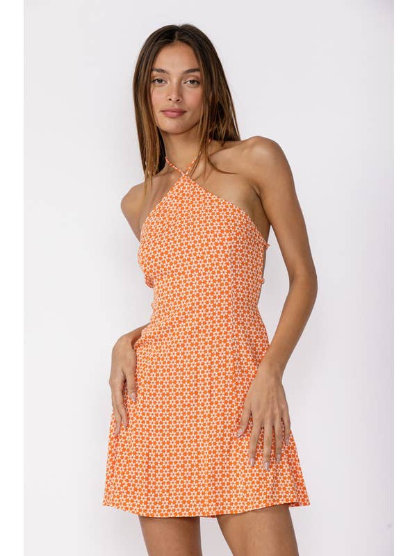 Sky to Moon - Wholesale Dress - Women's - FLORAL CROSSED HALTER OPEN BACK MINI DRESS2