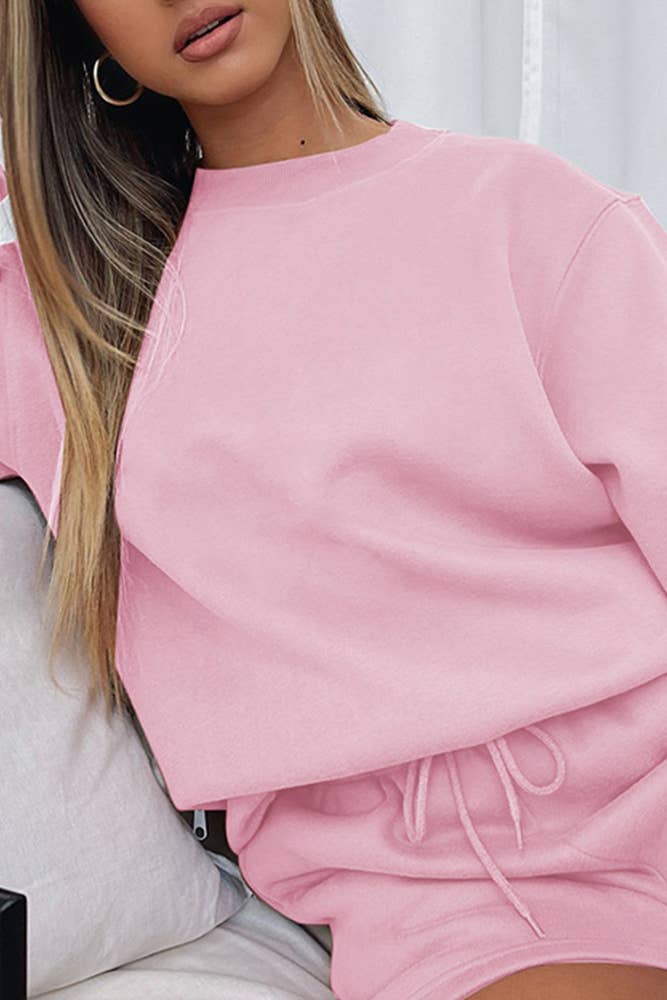 UNISHE - Wholesale Lounge Set - Women's - Plain Long Sleeves Sweatshirt and Short 2pcs Set ZK2525