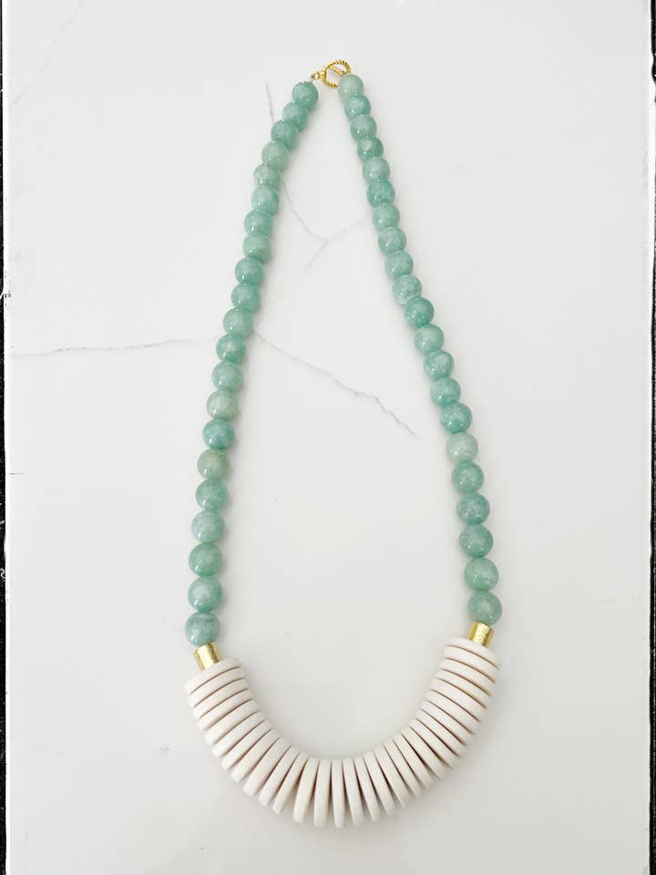 Short Gemstone Jade Bead Necklace Coconut Wood Mint Green for wholesale by GentrybyJenna