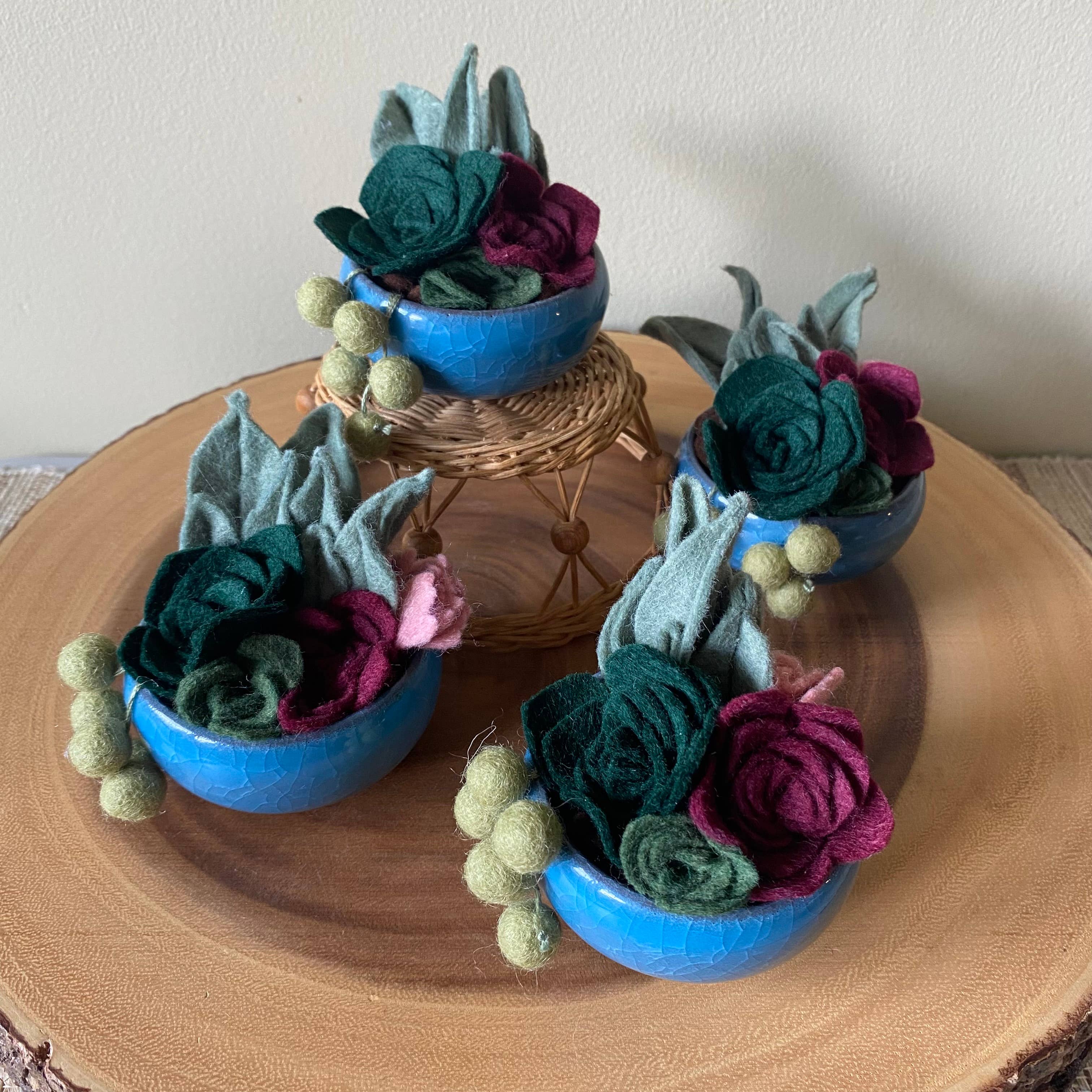 ForgetBKnot - Wholesale Artificial Flowers - Handmade Felt Succulent Arrangement in Colourful Ceramic Pot1