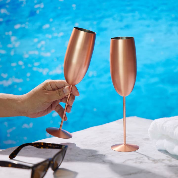 Oak & Steel - Wholesale Champagne Flute - 4 Matte Rose Gold Champagne Flutes