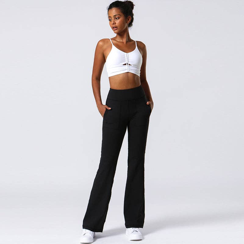 Active by Anna-Kaci - Wholesale Athletic Pants - Women's - Hip Sculpting High Rise Flared Yoga Pants with Pockets2