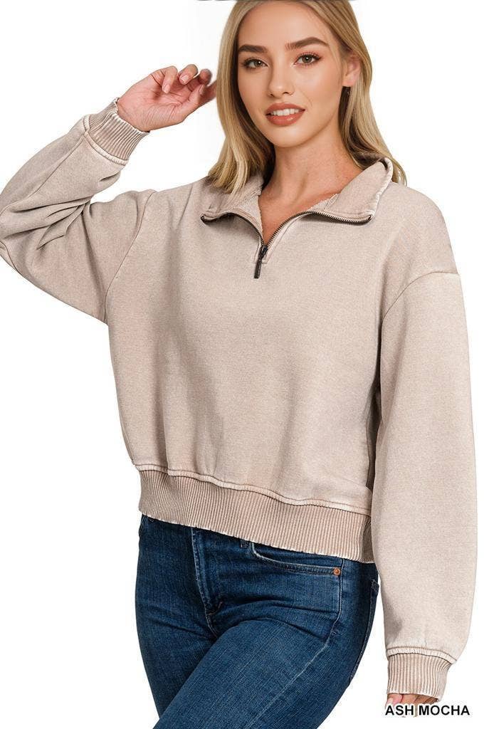 42POPS - Wholesale Sweatshirt - Women's - `.0806 Washed Fleece Half Zip Pullover SI-2493018