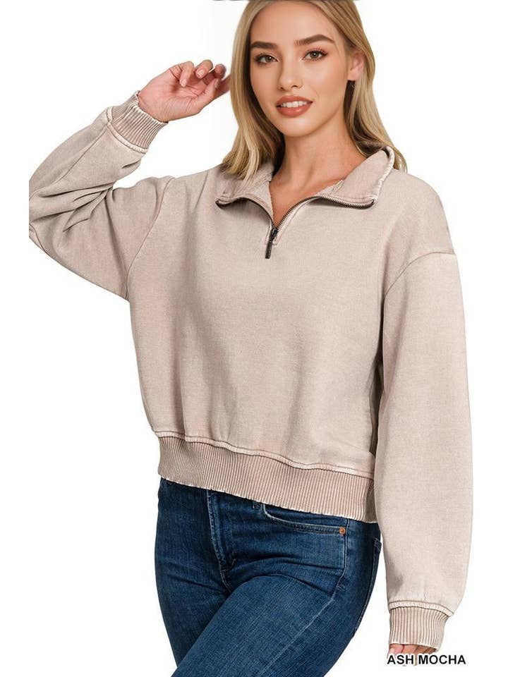 42POPS - Wholesale Sweatshirt - Women's - `.0806 Washed Fleece Half Zip Pullover SI-2493018