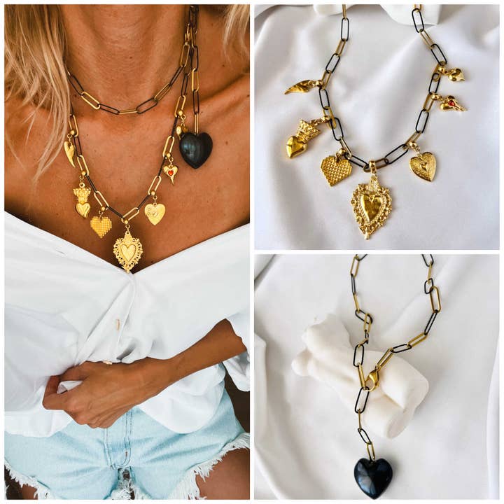 Goupi - Wholesale Pendant/Charm Necklace - Gold and black chain charm necklaces