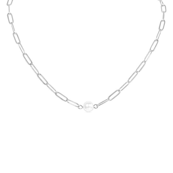 WJW - Wholesale Pendant/charm necklace - Stainless Steel / Gold Paperclip Necklace With Pearl