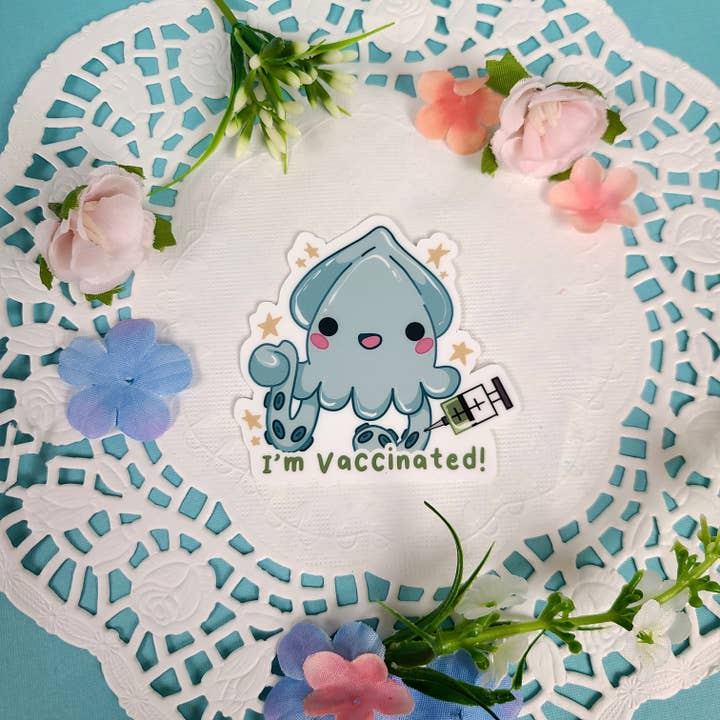 I'm Vaccinated Squid Sticker for wholesale by The Savvy Squid