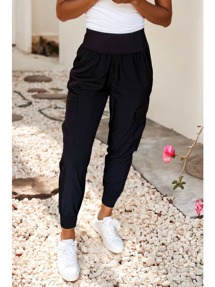 Little Daisy Closet - Wholesale Pants - Women's - LDC Elastic High Waist Pocketed Cargo Jogger Pants