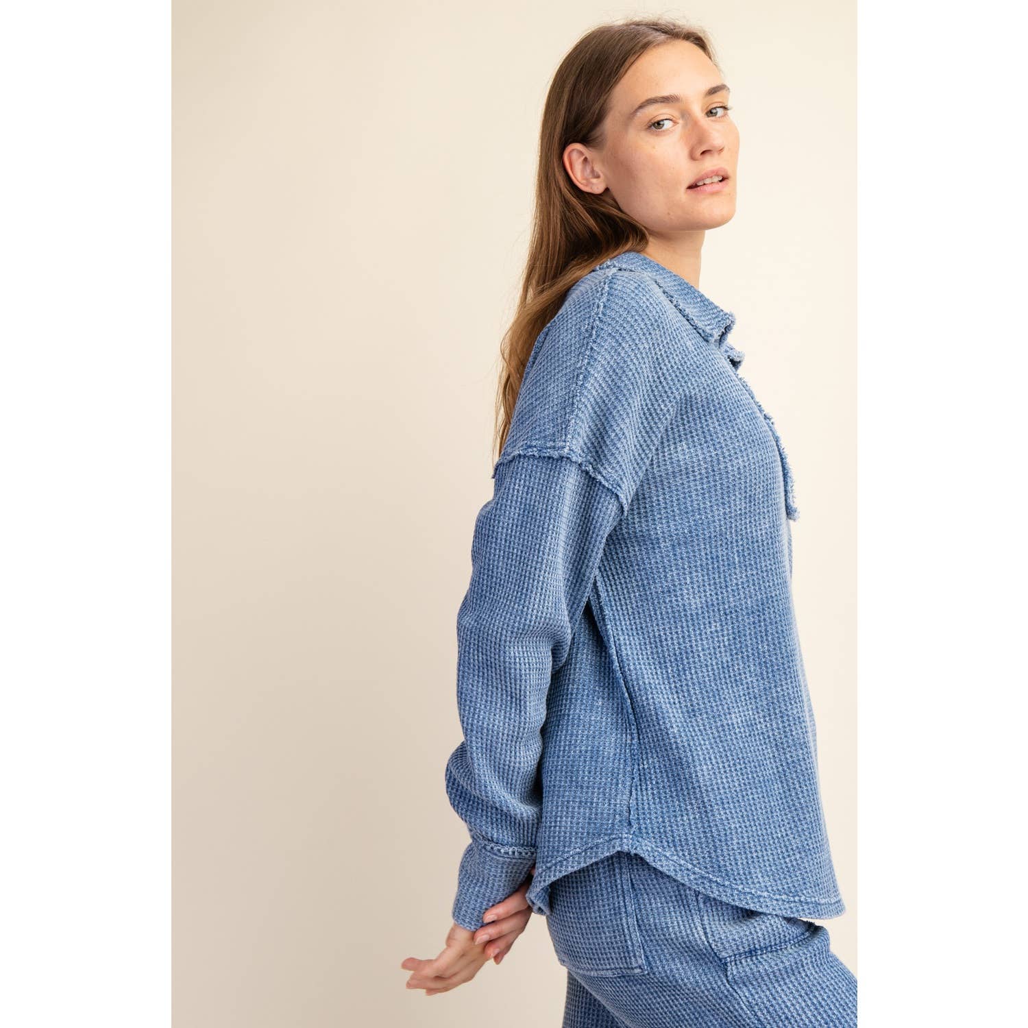 Rae Mode - Wholesale Athletic Top - Women's - MINERAL WASHED WAFFLE POLO SWEATSHIRT9