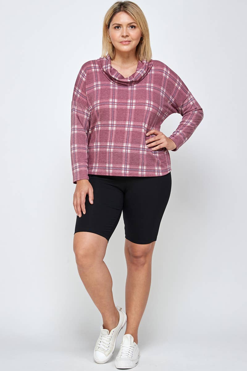 Haute Fox Plus Size & Contemporary - Wholesale Knit Top - Women's - Plus Size Soft French Terry Plaid Top 17668-T7