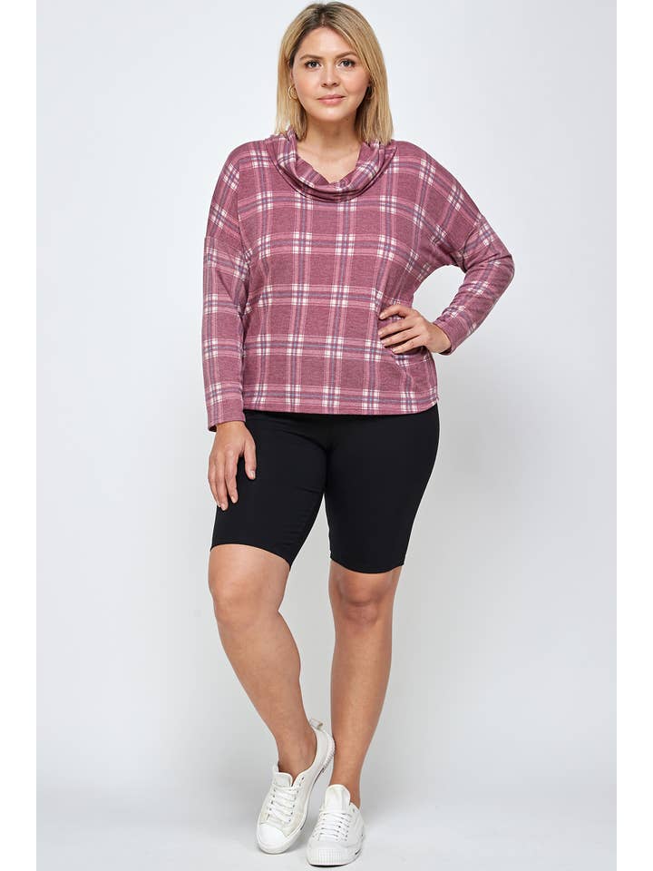 Haute Fox Plus Size & Contemporary - Wholesale Knit Top - Women's - Plus Size Soft French Terry Plaid Top 17668-T7