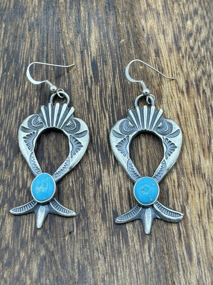 Navajo Handmade Sterling Silver Old Look Kingman Turquoise Earrings Kevin Billah for wholesale by Native City Jewelry
