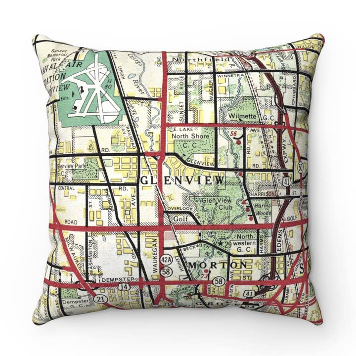 Glenview Illinois Map Pillow – 18" Square Throw Pillow for wholesale by Daisy Mae Designs