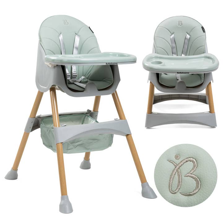 Bebelissimo - Hög stol 2 i 1 - Utvecklingsbar - Justerbar - Hopfällbar - grön- woodie för wholesale av Bebelissimo J'aime