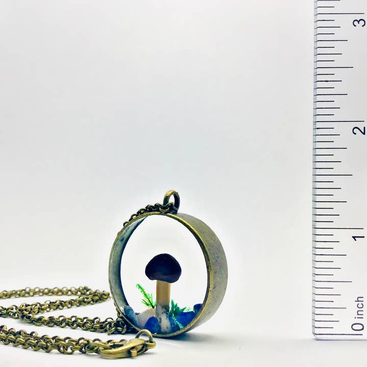 Real Mushroom Curiosity Necklace Pendant 1.25" # 695 for wholesale by Fungus Farm LLC