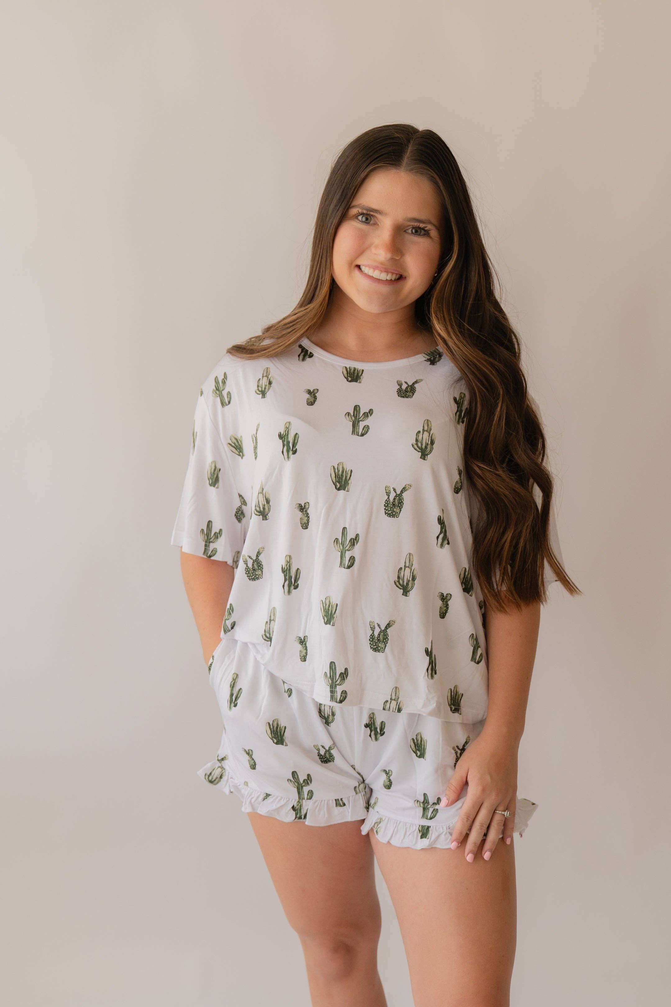 Annie Bean & Co - Wholesale Sleepwear Set - Women's - Cactus | Adult Women's Bamboo Short Set