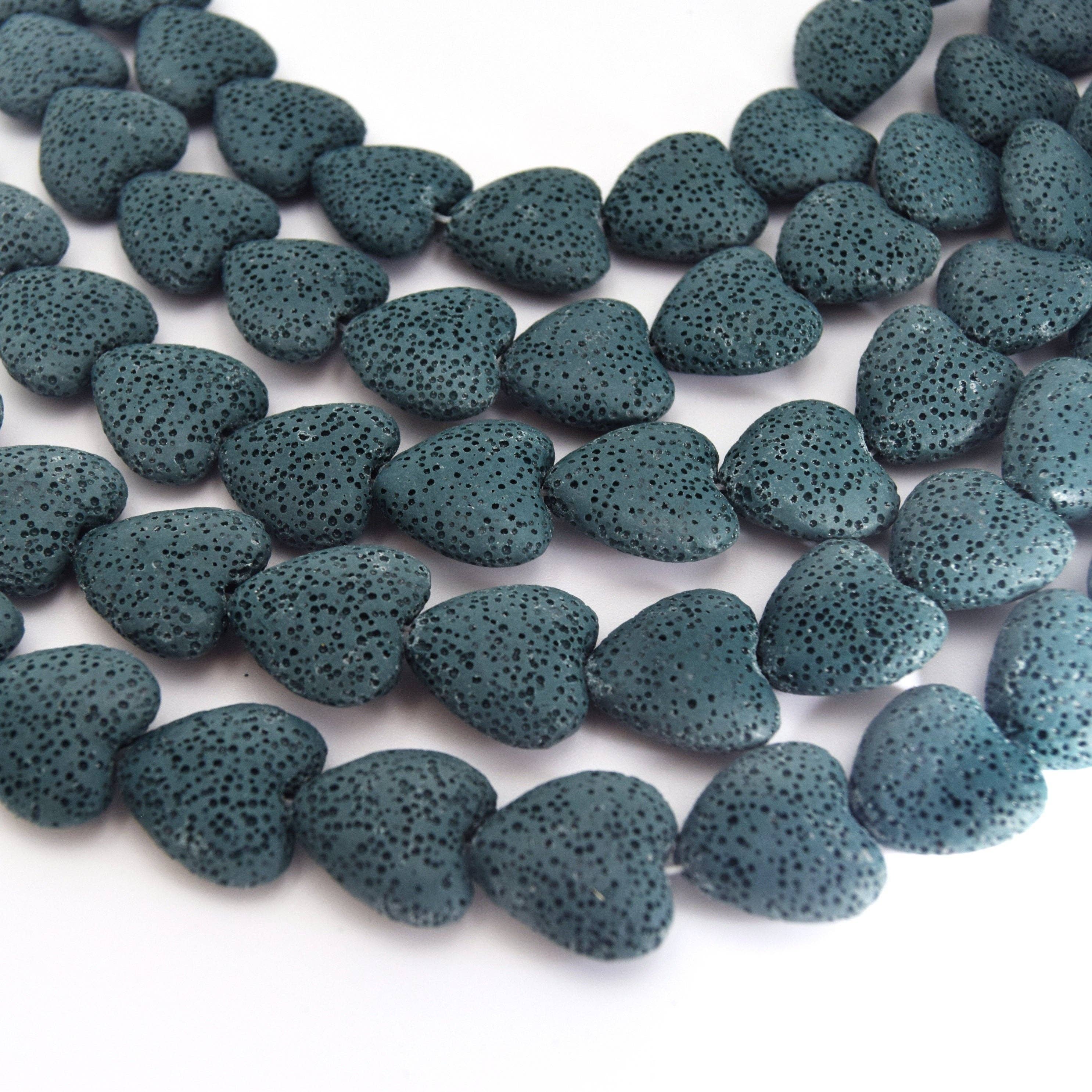 Only Beads - Wholesale Kralen - Donker teal hartvormige natuurlijke lavasteen kralen met een gat van 2 mm1