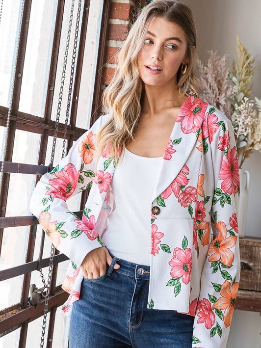 EJ6731-11 MULTI FARVE BLOMSTER BLAZERE MED TUNIKA for engroshandel hos HEIMISH