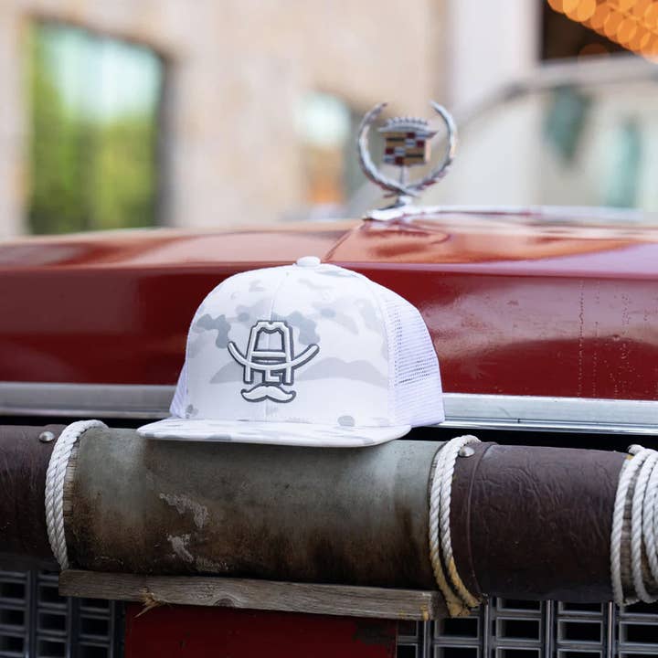 White Camo Hank 3D Hat - Snow Camo/White Color for wholesale on Faire