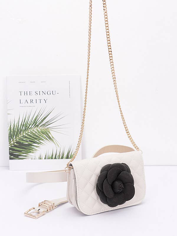 Faux Leather Quilted Flower Belt Bag w/Shoulder Chain for wholesale by Shop Neighbors