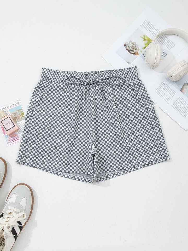 LALALOO Checker Drawstring Elastic Waist Pocketed Shorts for wholesale by LALA LOO