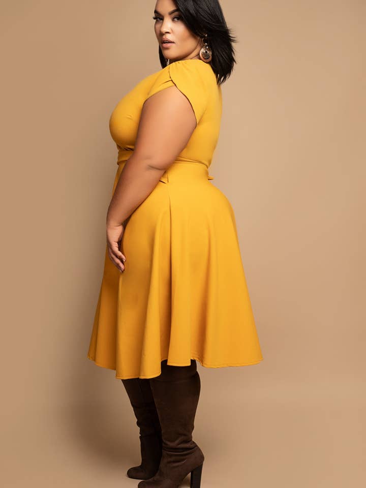 Nina Cheyenne Apparel - Wholesale Dress - Women's - Belted Fit and Flare Midi Dress1