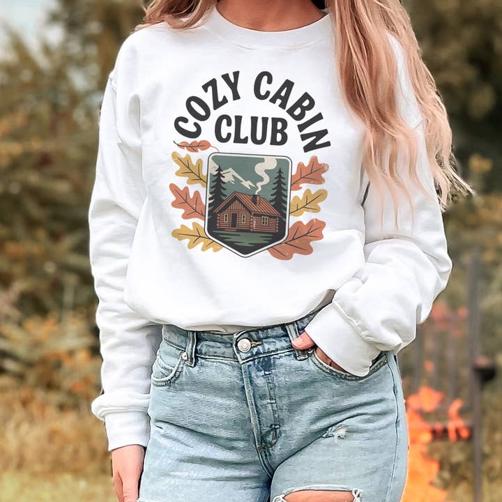 Cozy Cabin Club Crewneck Sweatshirt for wholesale by DaisyChainDesignCo