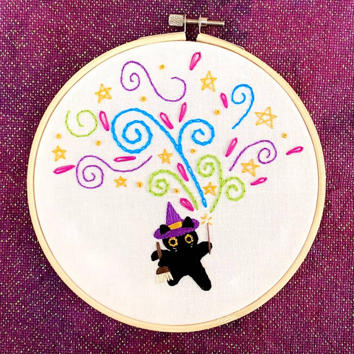 The Meowgician Magic Cat DIY Embroidery Craft Kit for wholesale by Stitches By Tiff