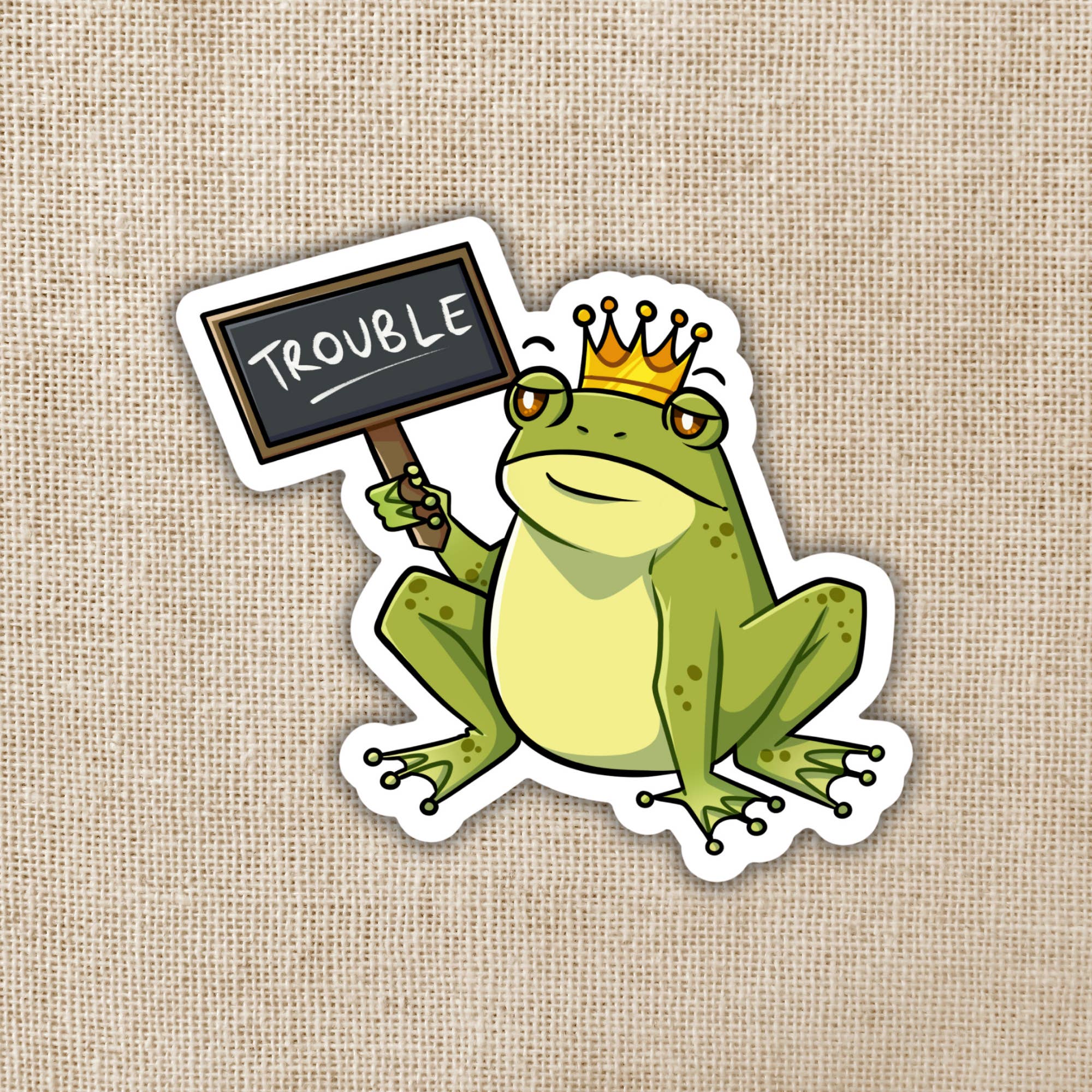 Kingdom of Threads - Wholesale Sticker - Kingsley with Trouble Sign Sticker | Assistant to the Villain