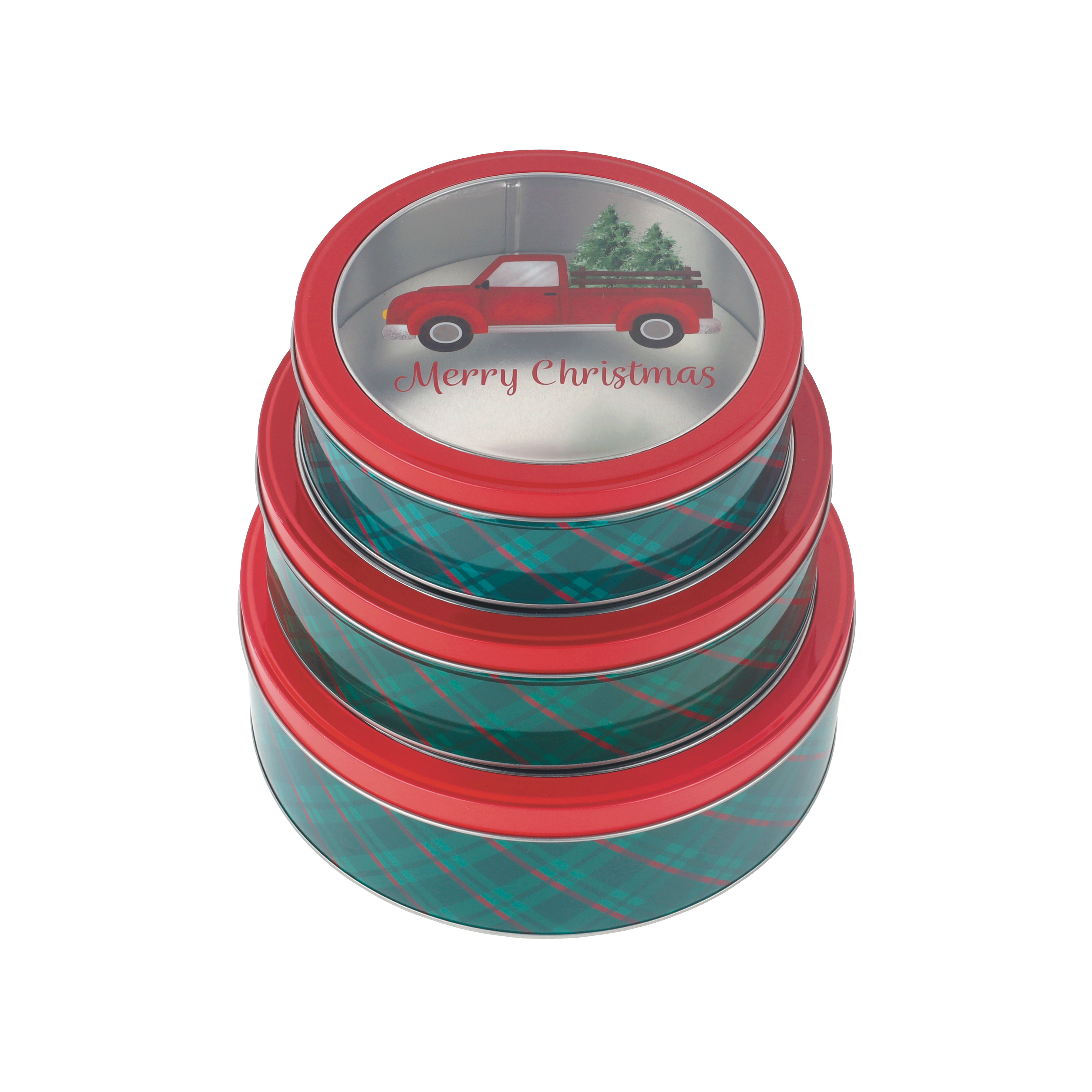 DAHO - Wholesale Cookie Jar - DaHo Christmas Round Cookie Tin Container with Window 3ASST 4