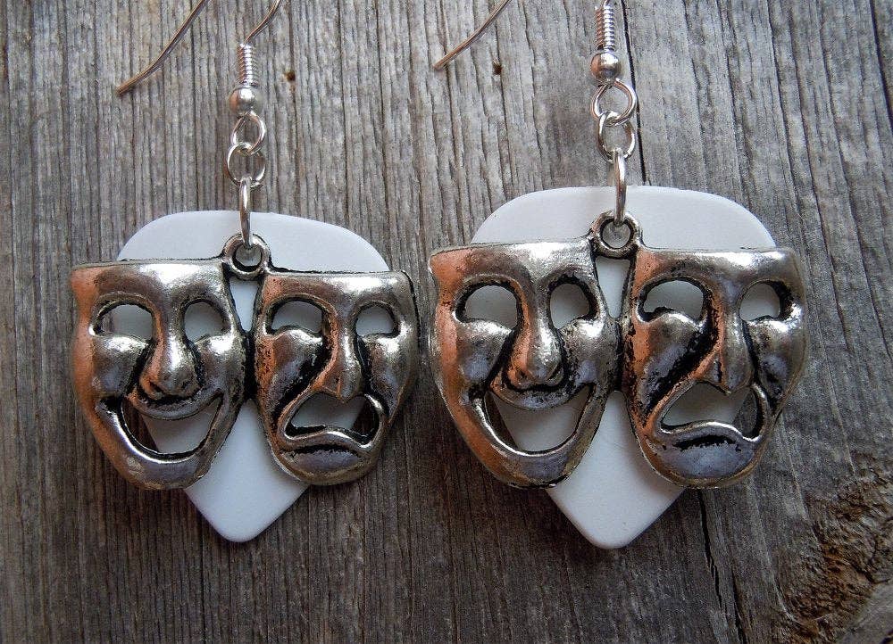 Simply Raevyn - Wholesale Dangle Earrings - Theater Mask Charm Guitar Pick Earrings9