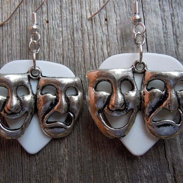 Simply Raevyn - Wholesale Dangle Earrings - Theater Mask Charm Guitar Pick Earrings9