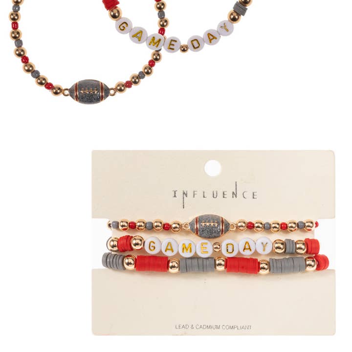 Designature New York - Wholesale Beaded Bracelet - Football Enamel Game day Beaded Stretch Bracelet