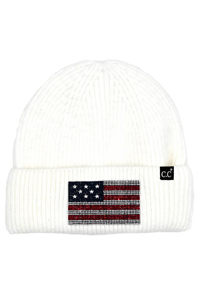 Hana - Wholesale Beanie - Women's - C.C American Flag Rhinestone Beanie1